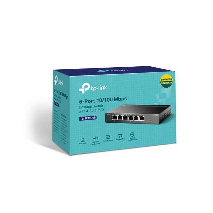 TP-Link TL-SF1006P Switch No Administrado Fast Ethernet (10/100) con 6 Puertos PoE Negro 2