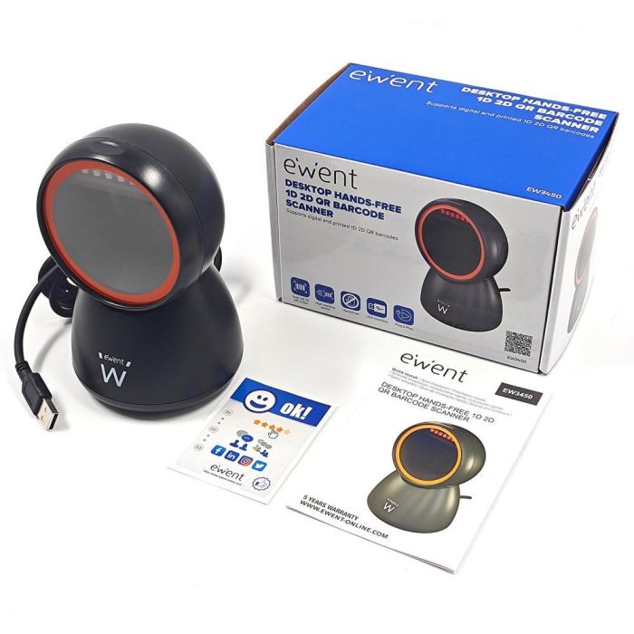Ewent Lector de Código de Barras Ew3450 2D, Escaneo Omnidireccional y Manos Libres, Compatible con USB 5 Ewent Lector de Código de Barras Ew3450 2D, Escaneo Omnidireccional y Manos Libres, Compatible con USB 5