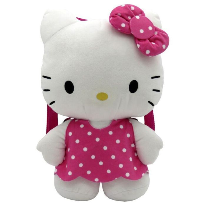 Hello Kitty Mochila de peluche rosa 35cm, tiras ajustables