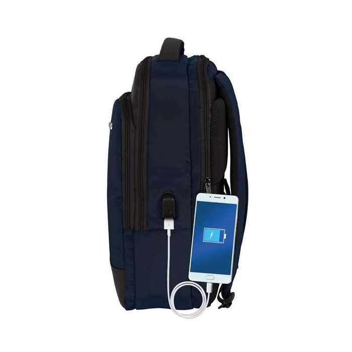 Safta business Mochila escolar para ordenador portátil de 15,6 pulgadas, Negro-Azul-Gris, 290x150x440 mm