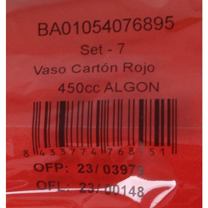 Algon Set 7 Vasos de Cartón Rojo 450 cc (16 Unidades)