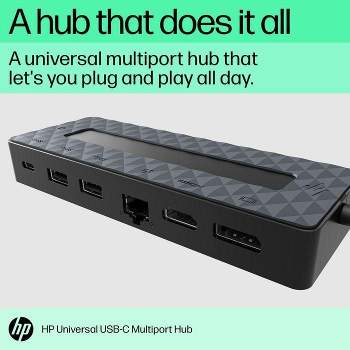 HP Universal USB-C Multiport Hub con 7 Puertos, Passthrough de Datos y Alimentación, Soporte Dual 4K HDMI 2.0 y DisplayPort 1.2 para PC 6