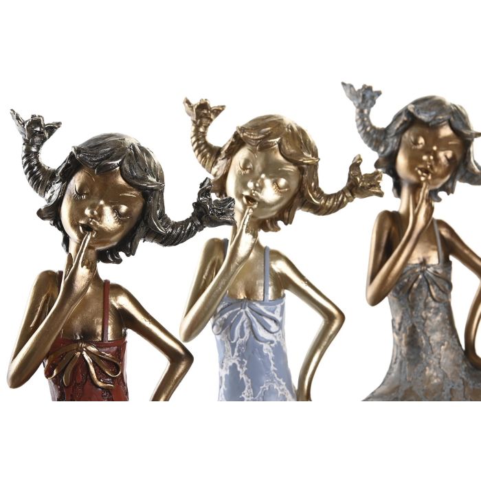 DKD Home Decor Figura Decorativa Moderna de Resina Chica Rojo Azul Gris 12x37x16 cm - Set de 3 Unidades Surtidas 1