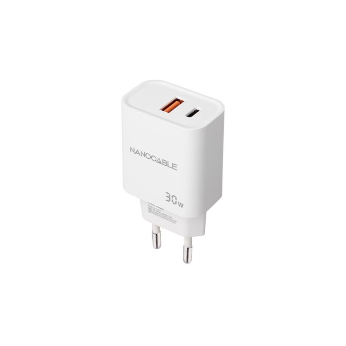 NANOCABLE CARGADOR USB-C/PD + USB-A/QC 30W BLANCO