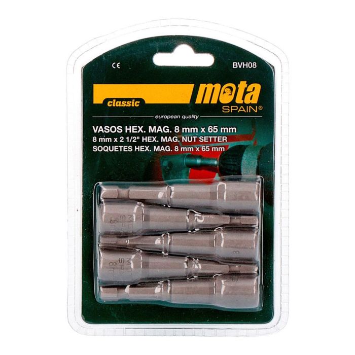 Mota Juego de puntas vaso hexagonal magnético 8x65mm bvh08, acero, 5 piezas, encastre 1/4"