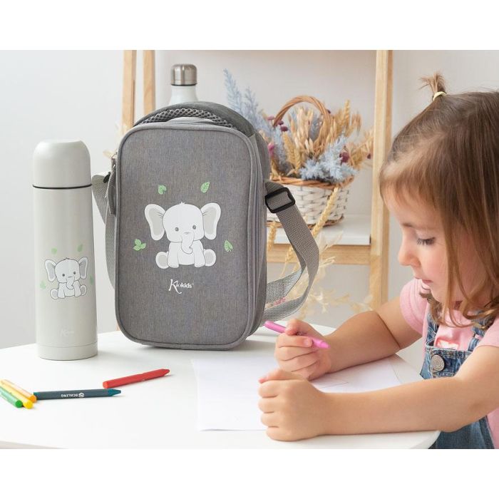 KioKids Dolci Amici Bolsa Térmica Elefante Gris Conserva Calor y Frío 2.5L para Niños +0 Meses 1