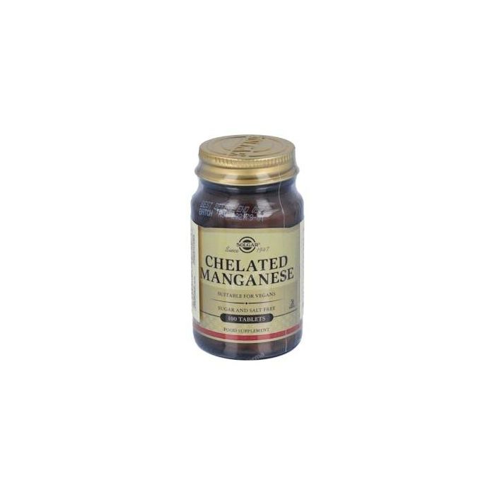 SOLGAR Manganeso Quelado Bisglicinato 8mg, Apoyo Huesos y Metabolismo, Absorción Fácil, Apto Veganos, 100 Comprimidos