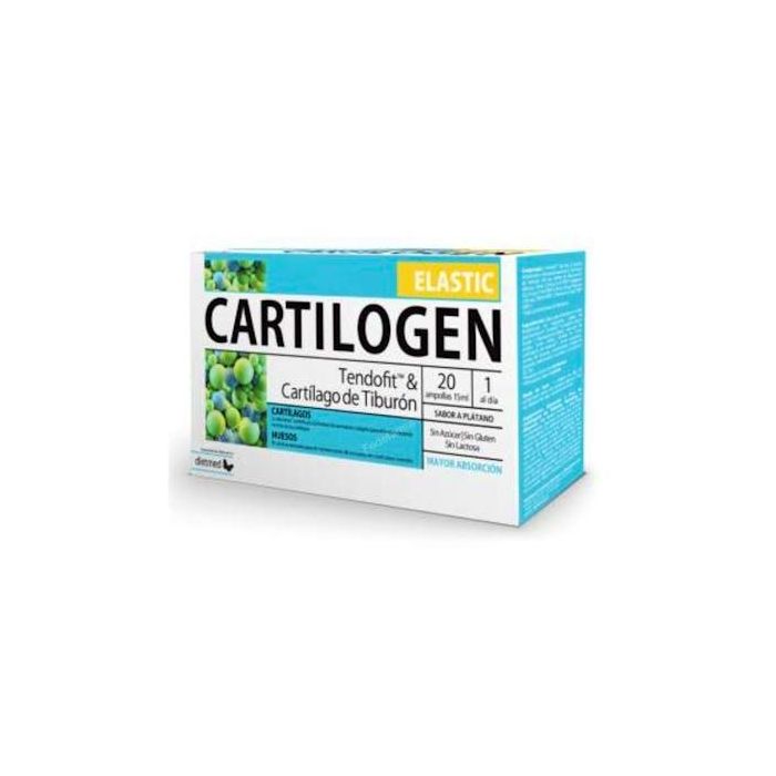 DIETMED Cartilogen Elastic 20 Ampollas - Colágeno, Glucosamina, Calcio, Magnesio, Vitamina C y D para Mantenimiento de Cartílagos y Huesos