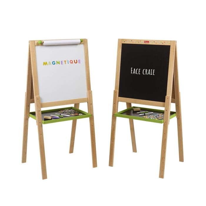 Jeujura JEU3225280876306 Pizarra de Madera Multifuncional Grande con Dibujo, Tiza y Lado Magnético Blanco 9