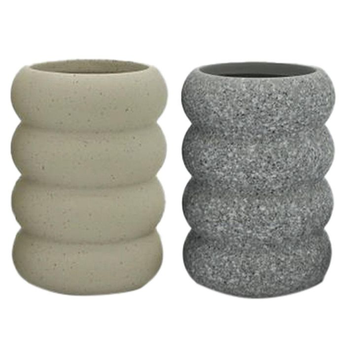 Vaso Basicos DKD Home Decor Crema Gris 7 x 10 x 7 cm (2 Unidades)