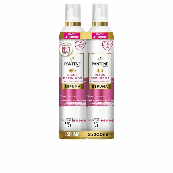 Pantene Espuma Nutritiva RIZOS DEFINIDOS con Pro-V y Aceite de Coco Lote 2 x 200 ml para Cabello Rizado Protección Calor