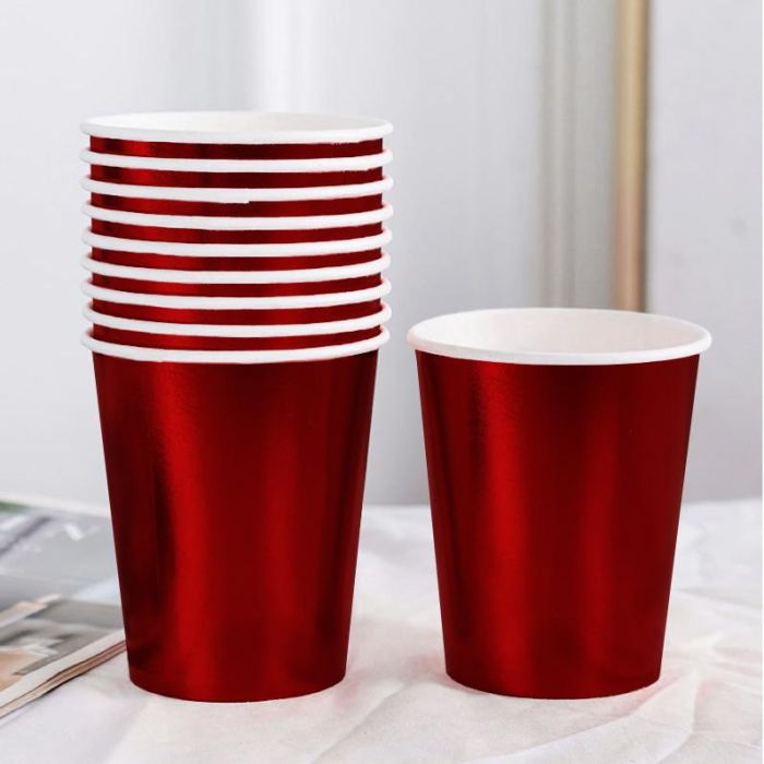 Set de 10 vasos de cartón rojo brillo 200 cc Algon (18 Cajas) 2 Set de 10 vasos de cartón rojo brillo 200 cc Algon (18 Cajas) 2