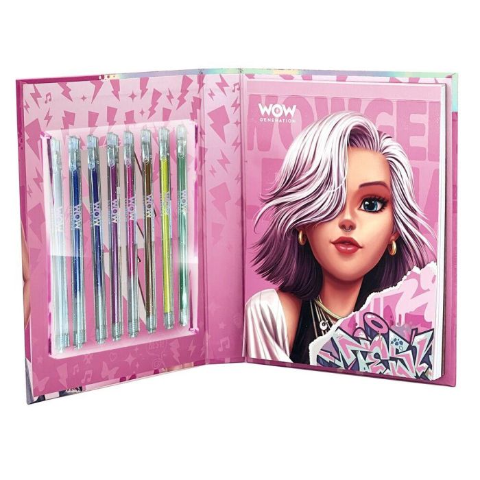 Cuaderno para colorear + 8 Boligrafos de gel metalicos Wow Generation 1