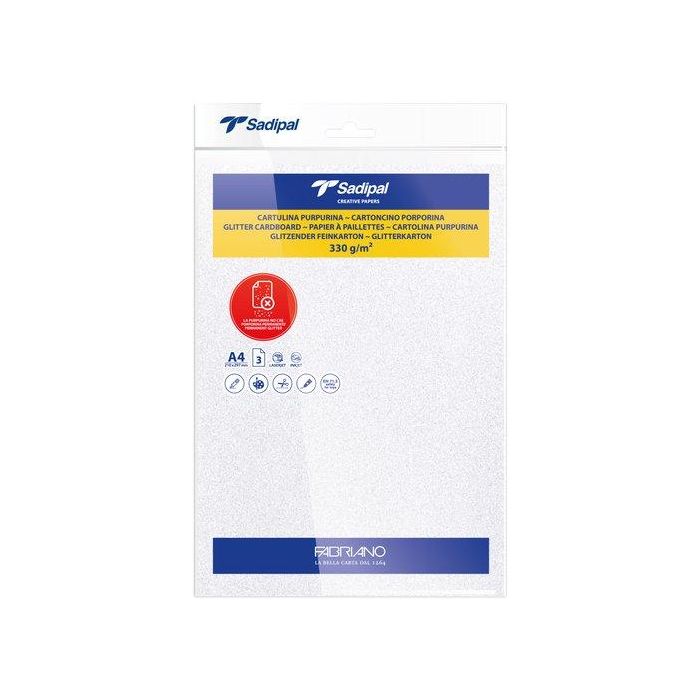 Cartulina Purpurina A4 Sadipal 330G Blanco Paquete De 3