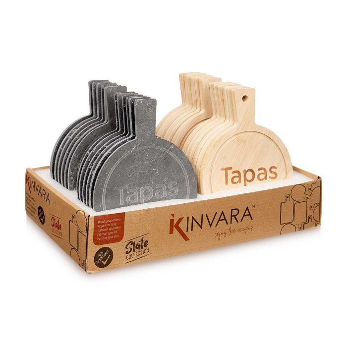 Kinvara Tabla Redonda Bambú y Pizarra para Tapas 14x19 cm (Set de 48)