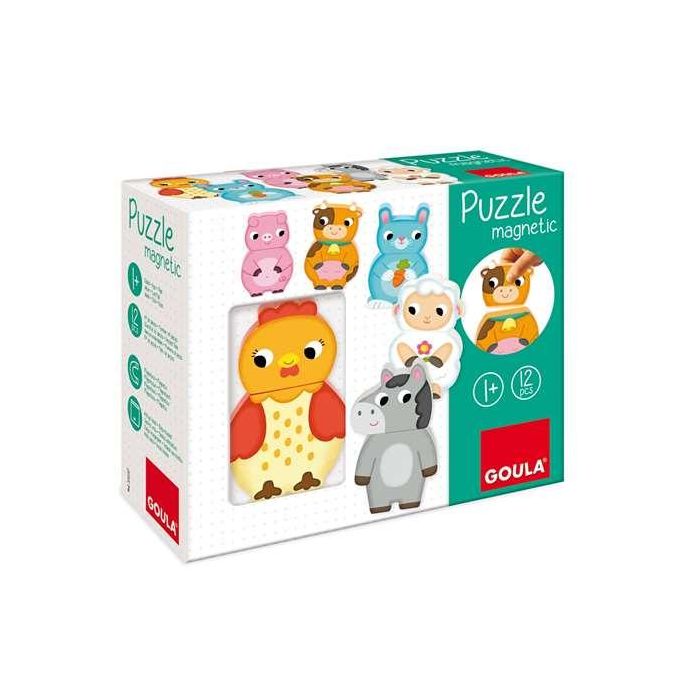 Puzzle magnético granja de madera goula 12 piezas, intercambiables Puzzle magnético granja de madera goula 12 piezas, intercambiables