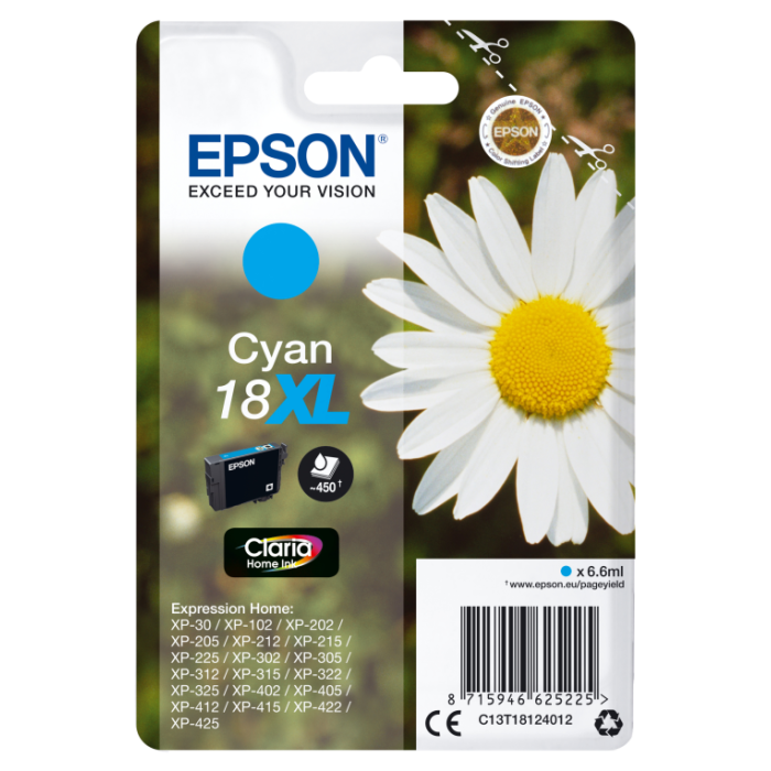 Epson Expression Home XP-102/205/215/305/405 Cartucho Cian Alta Capacidad 18XL