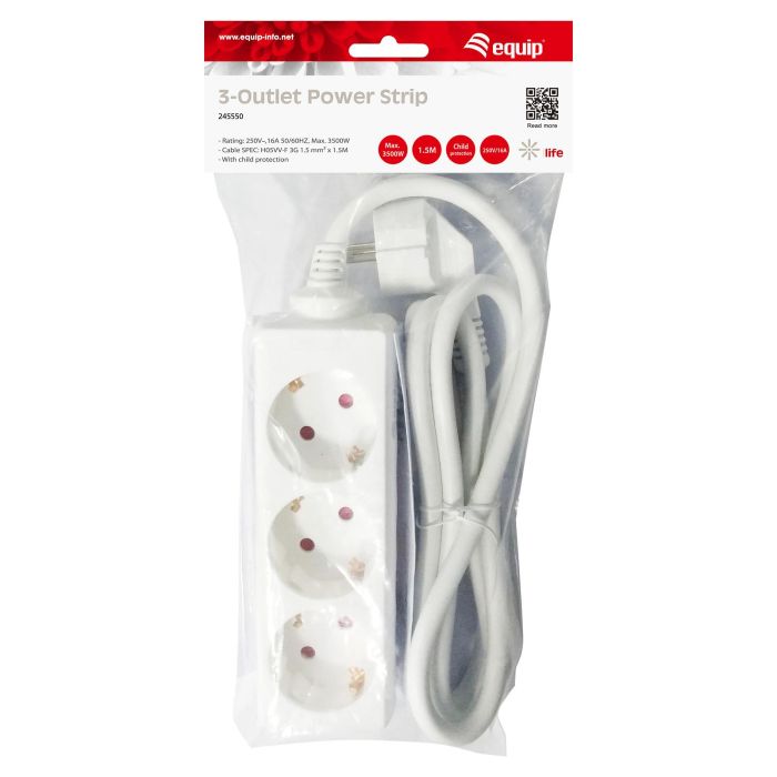 Equip Regleta de Alimentación 3 Tomas de Red Blanca con Cable 1.5m 3