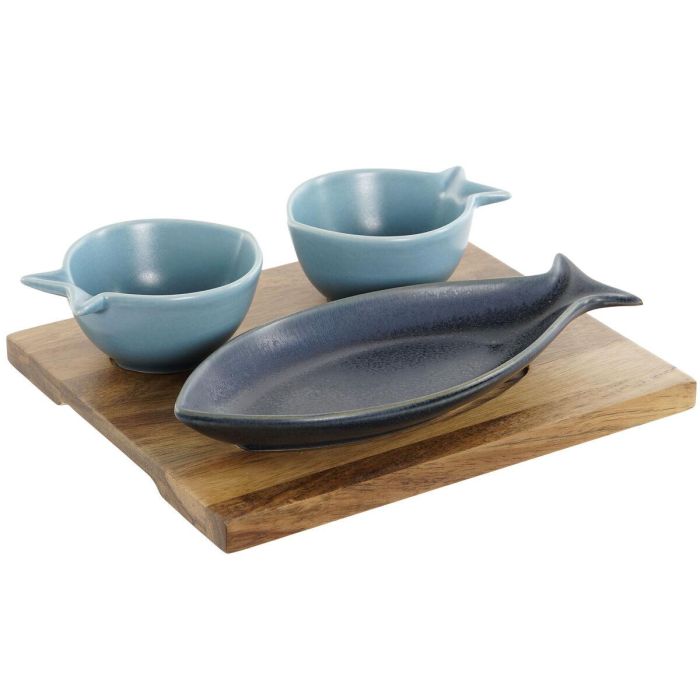 Aperitivo Mediterraneo DKD Home Decor Azul Azul Celeste 16.5 x 1.3 x 19.5 cm Set de 4