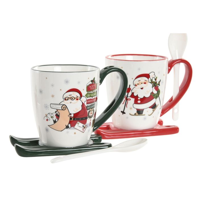 Mug Navidad Tradicional DKD Home Decor Rojo Verde 7.5 x 13 x 13 cm (6 Unidades) 1