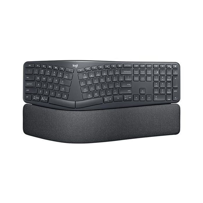 Logitech ERGO K860 Teclado Ergonómico con Diseño Partido Curvo, Reposamuñecas Acolchado, Teclado Numérico y Multidispositivo