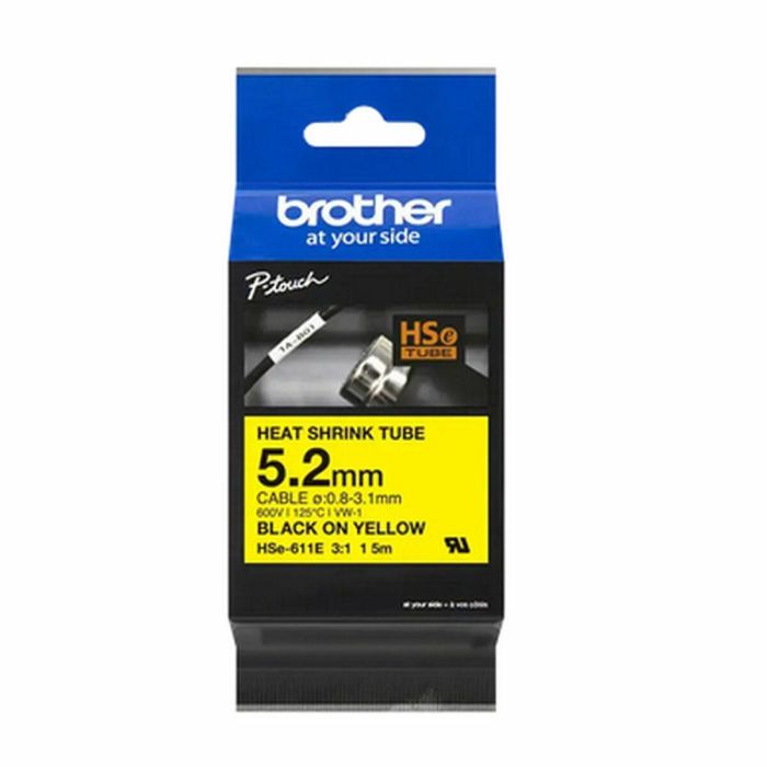 BROTHER Cinta tubo termorretractil. Texto negro sobre fondo amarillo. PTE300, PTE550W, PTP750W, PTP9 BROTHER Cinta tubo termorretractil. Texto negro sobre fondo amarillo. PTE300, PTE550W, PTP750W, PTP9