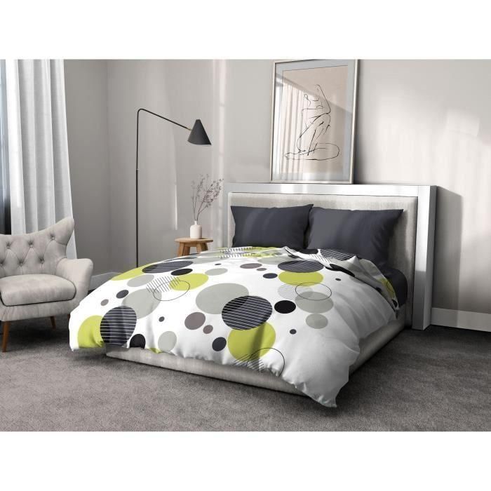 Juego de cama de microfibra - HOME LINGE PASSION - BULLES DE REVE - Funda 220 x 240 cm + 2 fundas de almohada 63 x 63 cm - Gris 1 Juego de cama de microfibra - HOME LINGE PASSION - BULLES DE REVE - Funda 220 x 240 cm + 2 fundas de almohada 63 x 63 cm - Gris 1