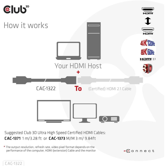 Club3D Cable HDMI 2.1 UHD Extensión 1 Metro Macho/Hembra St/Bu retail 3