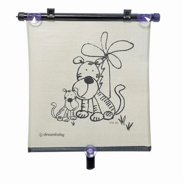 Dreambaby DRE9312742402389 Estor Enrollable para Ventana de Coche Doble Cara Estampado Cebra y Tigre Ajustable 2 Unidades 2