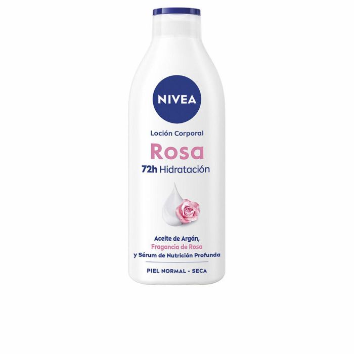 NIVEA Loción Corporal Rosa con Aceite de Argán Natural, Hidratación 72h, Firmeza y Rápida Absorción 400 ml