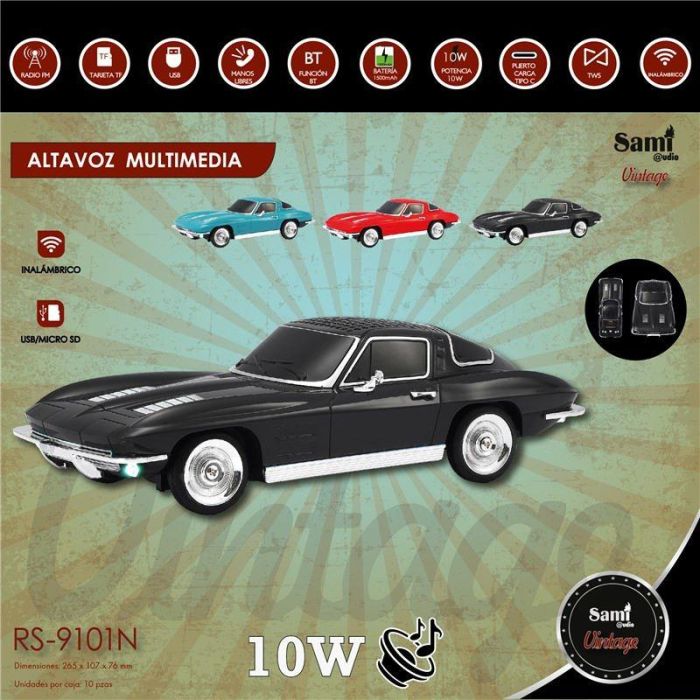 SAMI Altavoz Vintage Coche Negro Clásico Multimedi