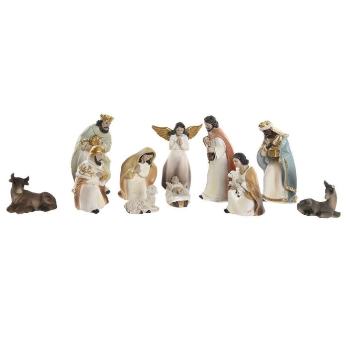 DKD Home Decor Nacimiento Navidad Tradicional Multicolor Set 11 Figuras Resina 10.5 cm Alto