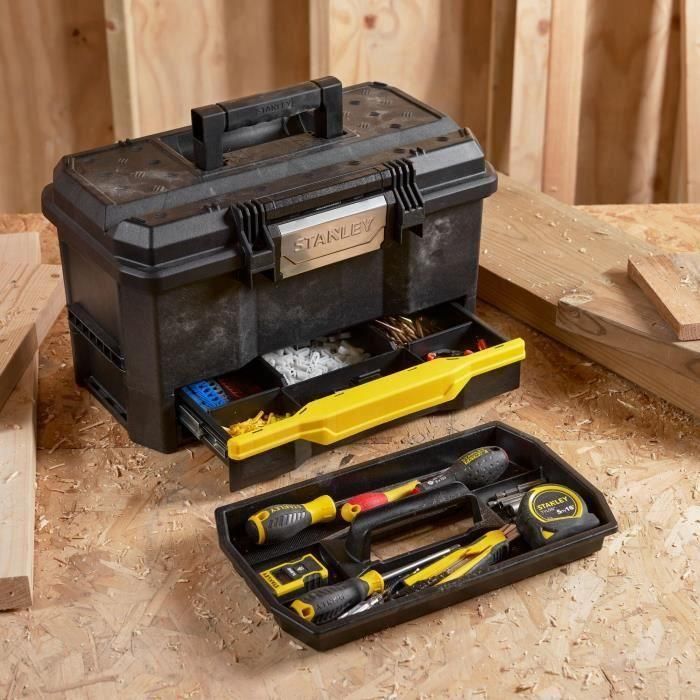 Stanley Caja de herramientas 48 cm, pestillo táctil Touchlatch para una mano, cajón profundo y bandeja, polipropileno 4 Stanley Caja de herramientas 48 cm, pestillo táctil Touchlatch para una mano, cajón profundo y bandeja, polipropileno 4