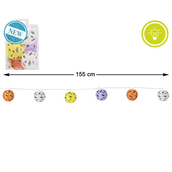 Guirnalda Decorativa 155 cm Con 6 Farolillos De Colores Y LED Diseño Murciélagos Halloween