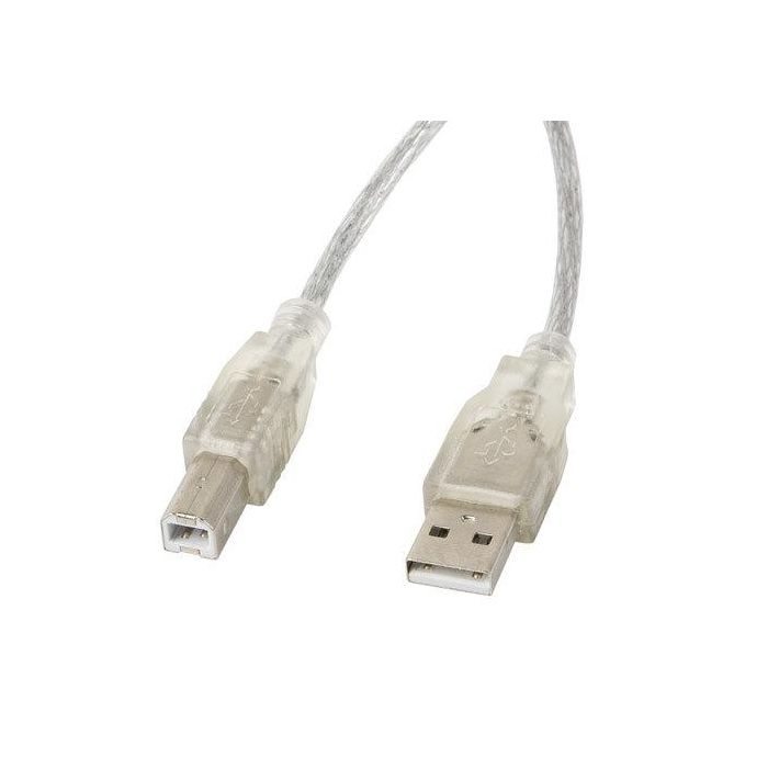 Lanberg Cable USB 2.0 A-B 3m Transparente 480 Mb/s para Impresoras, Escáneres