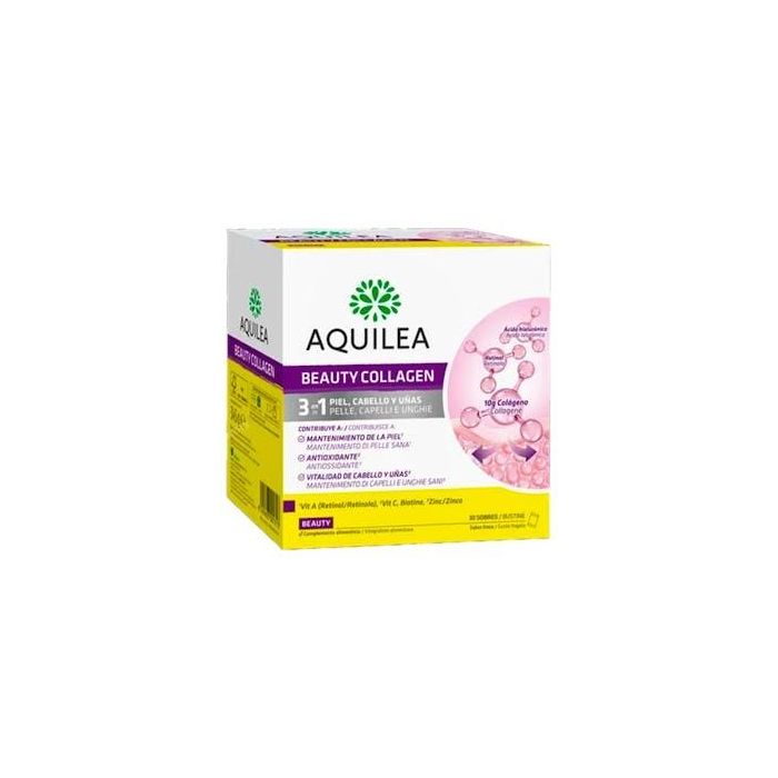 Aquilea Beauty Colágeno Sobres 30 u - Cuidado Integral para Piel, Cabello y Uñas con Ácido Hialurónico y Vitamina C
