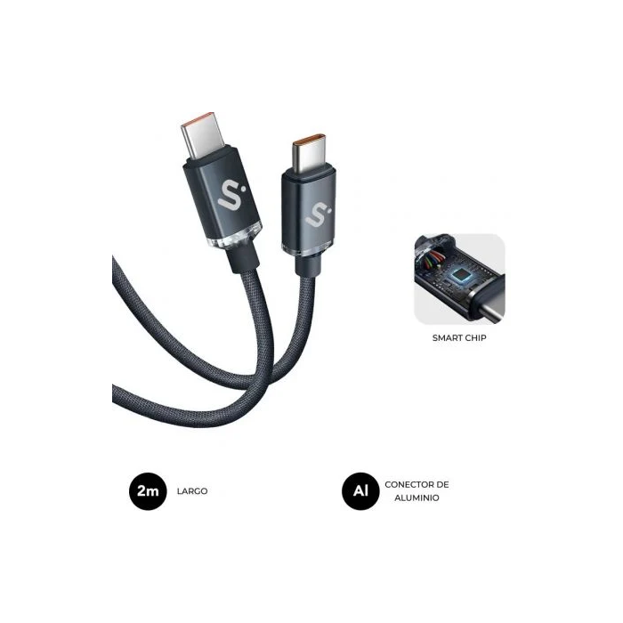 Subblim Cable USB-C a USB-C Optimus 60W 480Mbps 2m Negro Carga Rápida Nylon Trenzado PD