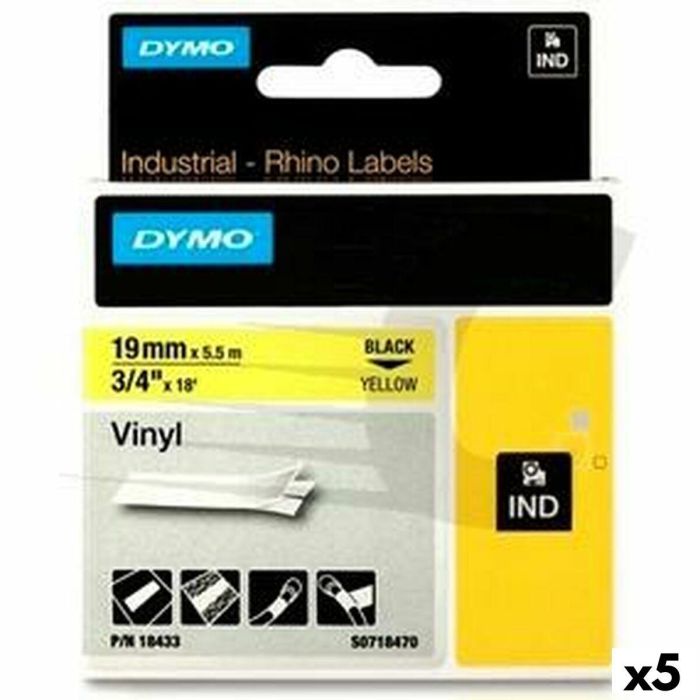 Cinta Laminada para Rotuladoras Rhino Dymo ID1-19 19 x 3,5 mm Negro Amarillo Autoadhesivas (5 Unidades) 0 Cinta Laminada para Rotuladoras Rhino Dymo ID1-19 19 x 3,5 mm Negro Amarillo Autoadhesivas (5 Unidades) 0