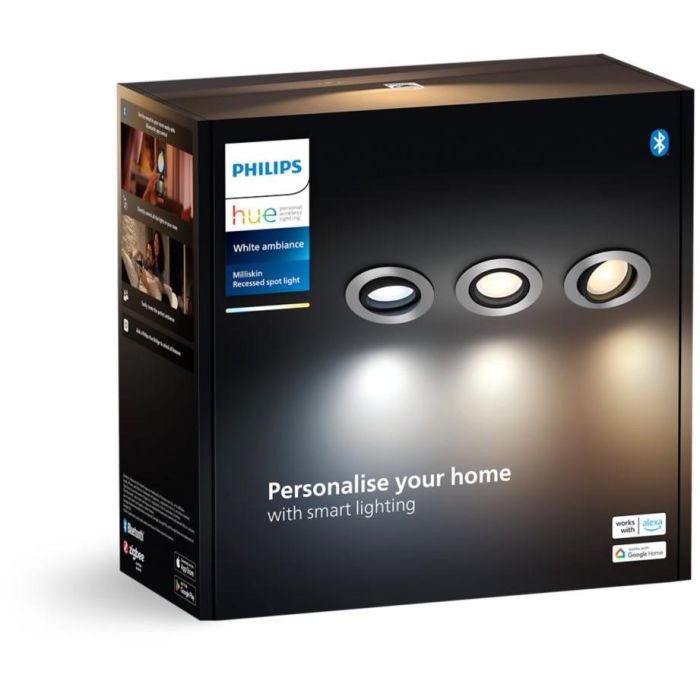 Philips Hue White Ambiance Milliskin Einbaustrahler 3 flg. Aluminium 3x350lm 3