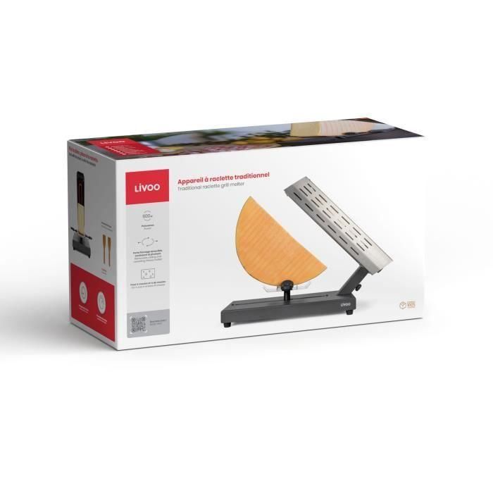 Livoo DOC314 Máquina de raclette tradicional 600W para 6-8 personas, porta quesos extraíble 360° y 2 espátulas 5
