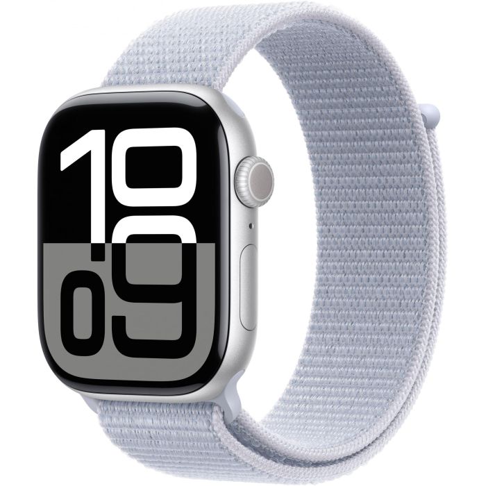 Apple Watch Series 10 GPS 46mm, Caja de Aluminio Plateado, Correa Sport Loop Azul Nube, Pantalla OLED 64GB