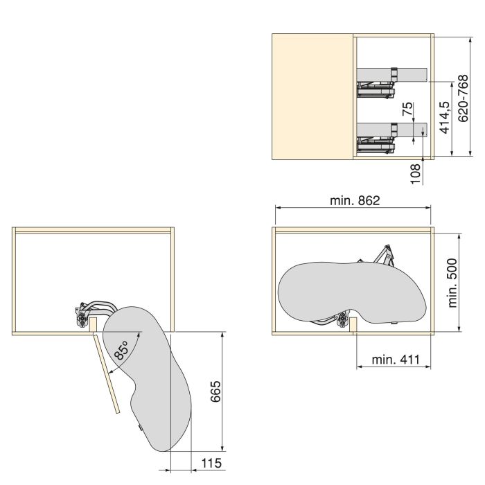 Emuca Sistema de rincón extraíble Lake Harmony para mueble de cocina, Derecha, Altura regulable, Acero y Madera, Gris antracita 7