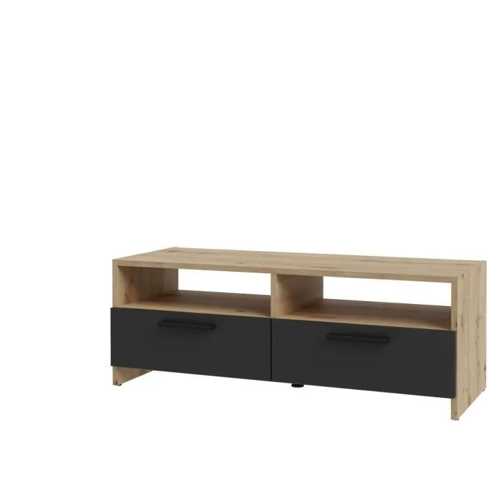 Mueble TV FINBNT12M709 Estilo Contemporáneo Roble y Negro 2 Solapas + 2 Nichos L 95 x P 36 x H 34.5 cm 5 Mueble TV FINBNT12M709 Estilo Contemporáneo Roble y Negro 2 Solapas + 2 Nichos L 95 x P 36 x H 34.5 cm 5