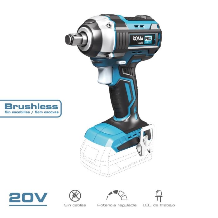 Koma Tools Llave de impacto 20V Brushless 280Nm, 0-2300rpm, luz de trabajo, motor sin escobillas, Pro Series 0 Koma Tools Llave de impacto 20V Brushless 280Nm, 0-2300rpm, luz de trabajo, motor sin escobillas, Pro Series 0