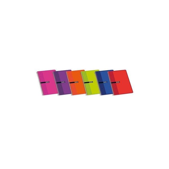 Enri Cuaderno Espiral Folio 80H 60 gr Cuadrícula 4x4 mm con Margen Tapas Blandas Colores Surtidos (Pack de 10) (10 Unidades)