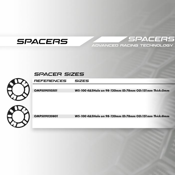 Omp Speed Juego De Separadores Universales Ancho: 8 mm Pcd: 4-5x98-120 Cb.H: Hasta 78 Od: 151 mm OMPS09020801 3 Omp Speed Juego De Separadores Universales Ancho: 8 mm Pcd: 4-5x98-120 Cb.H: Hasta 78 Od: 151 mm OMPS09020801 3