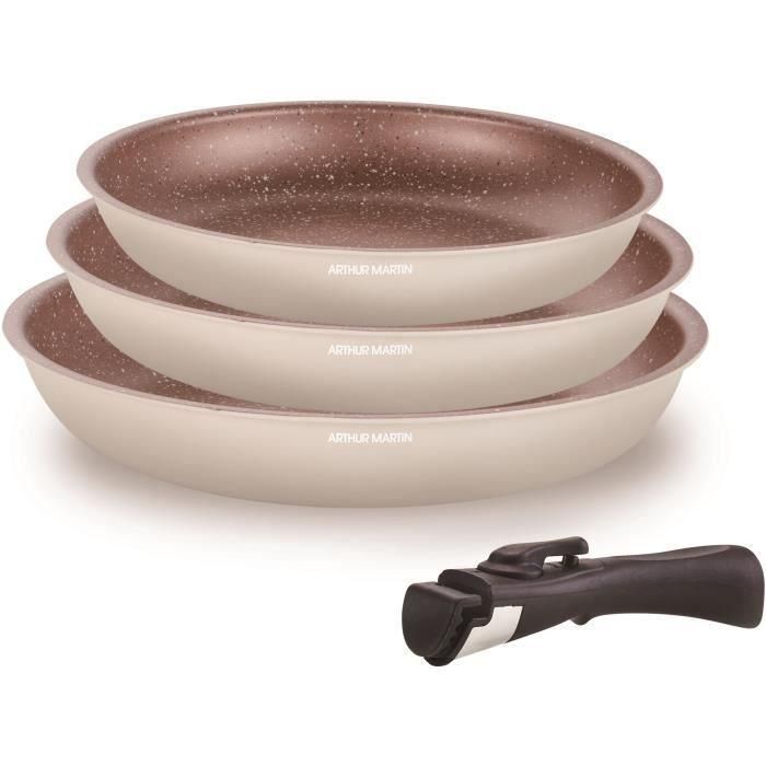 Batería de cocina - Todo tipo de fuegos, incluida inducción - ARTHUR MARTIN - AM4754 - Juego de 3 sartenes - 20-24-28 cm + 1 mango extraíble Batería de cocina - Todo tipo de fuegos, incluida inducción - ARTHUR MARTIN - AM4754 - Juego de 3 sartenes - 20-24-28 cm + 1 mango extraíble