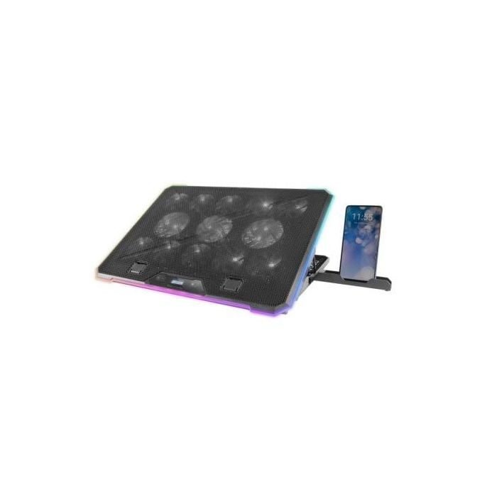 Mars Gaming MNBC13 Base Refrigeradora Stand para Portátiles hasta 17" con 13 Ventiladores RGB, Pantalla LCD, 8 Niveles Ajustables, Soporte Móvil y 2 USB 1