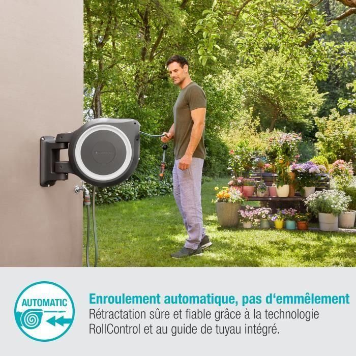 GARDENA Enrollador de manguera automático de pared RollUp M / L 25 m con borde blanco 3