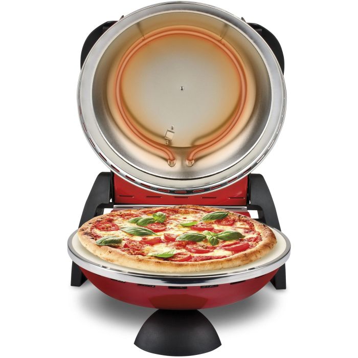 G3 Ferrari Horno para Pizza Delizia Rojo G1000602, 400°C, 31cm Diámetro Pizza, Mecánico, Piedra Cocción, 1200W, Acero Inoxidable 4